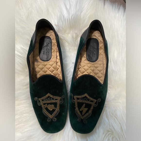 Gucci Velvet Crest Embroidered Mens Loafers size 10.5 - Picture 3 of 11